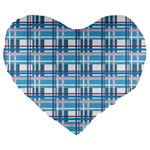 Blue plaid pattern Large 19  Premium Heart Shape Cushions