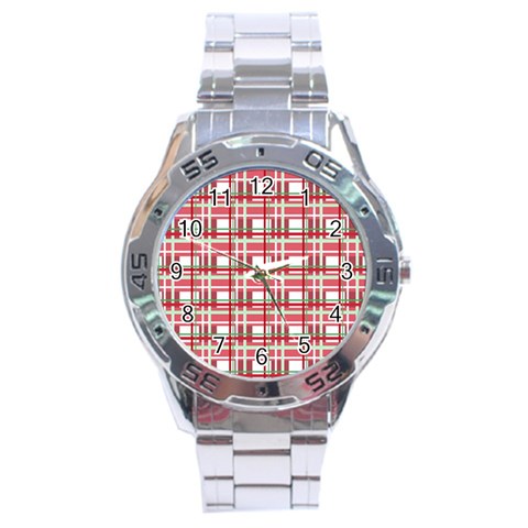 Red plaid pattern Stainless Steel Analogue Watch from UrbanLoad.com Front