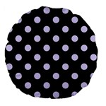 Polka Dots - Pale Lavender Violet on Black Large 18  Premium Flano Round Cushion