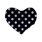 Polka Dots - Pale Lavender Violet on Black Standard 16  Premium Heart Shape Cushion