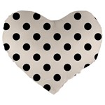 Polka Dots - Black on Linen Large 19  Premium Heart Shape Cushion