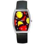 Yellow and Red Stained Glass Barrel Style Metal Watch