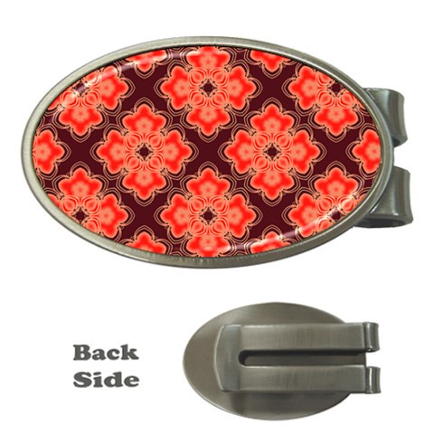 Red Opium Lotus Pattern Money Clip (Oval) from UrbanLoad.com Front