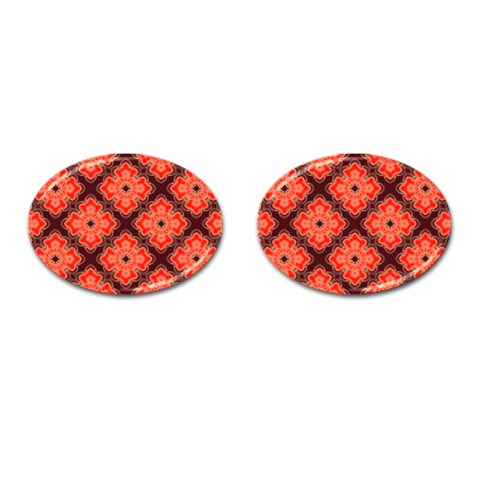 Red Opium Lotus Pattern Cufflinks (Oval) from UrbanLoad.com Front(Pair)