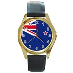 New Zealand Flag Round Gold Metal Watch