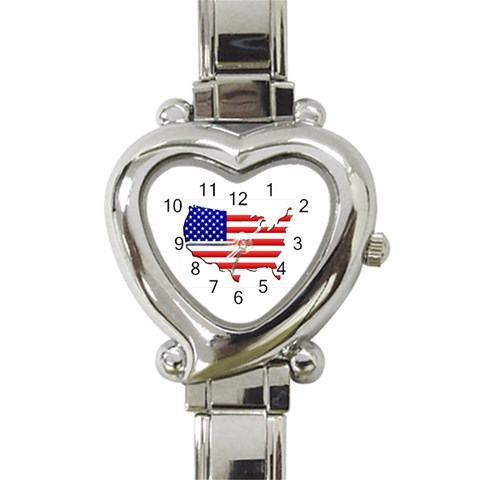 American Map Flag Heart Italian Charm Watch from UrbanLoad.com Front