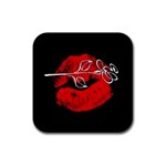 Red lip logo Rubber Square Coaster (4 pack)