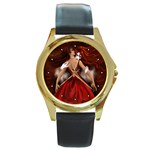Dinner Time Round Gold Metal Watch
