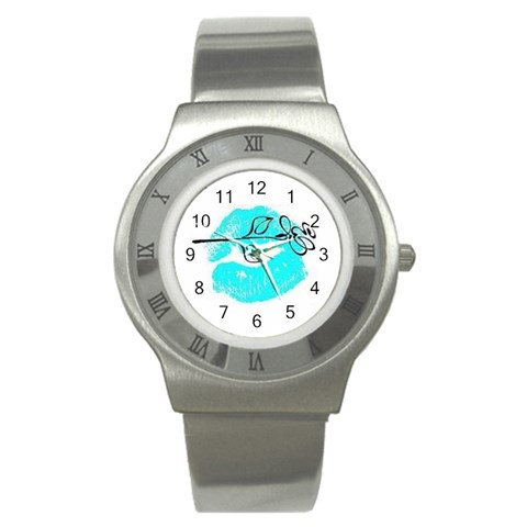 Blue lip decal Stainless Steel Watch from UrbanLoad.com Front