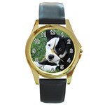 American Pit Bull Puppy Round Gold Metal Watch