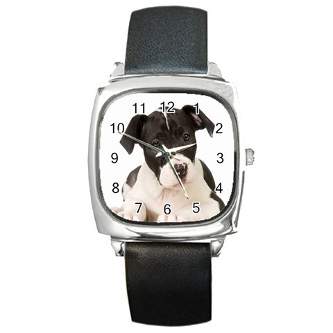 American Staffordshire Puppy Square Metal Watch from UrbanLoad.com Front