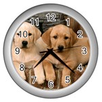 Labrador  Puppy 2 Wall Clock (Silver)
