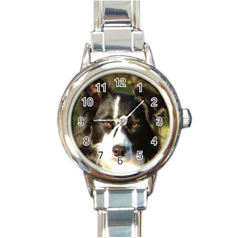 Border Collie Round Italian Charm Watch from UrbanLoad.com Front