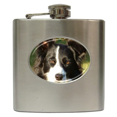 Border Collie Hip Flask (6 oz) from UrbanLoad.com Front