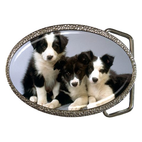 Border Collie Puppies Belt Buckle from UrbanLoad.com Front