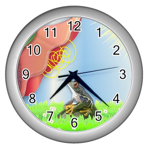 Flower & Frog Wall Clock (Silver) from UrbanLoad.com Front
