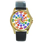 Rainbow Hearts Echo Round Gold Metal Watch