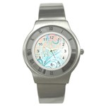 Pink Blue Pattern Stainless Steel Watch