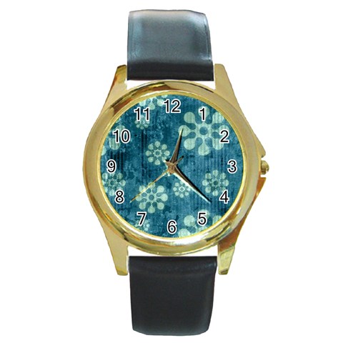 Snow Flake Art Round Gold Metal Watch from UrbanLoad.com Front