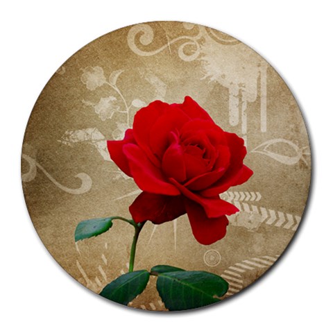 Red Rose Art Round Mousepad from UrbanLoad.com Front