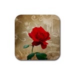 Red Rose Art Rubber Square Coaster (4 pack)