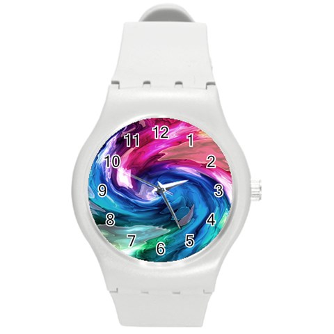 Water Paint Round Plastic Sport Watch (M) from UrbanLoad.com Front