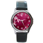 Pink Flower Art Round Metal Watch