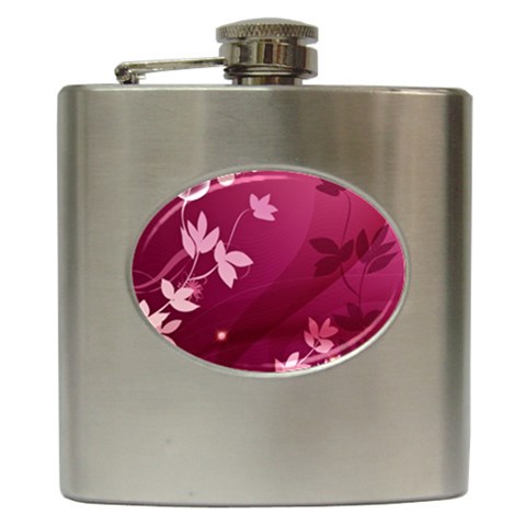 Pink Flower Art Hip Flask (6 oz) from UrbanLoad.com Front