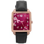 Pink Flower Art Rose Gold Leather Watch 