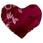 Pink Flower Art Large 19  Premium Flano Heart Shape Cushion