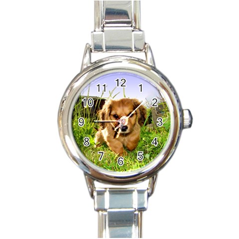 Puppy In Grass Round Italian Charm Watch from UrbanLoad.com Front
