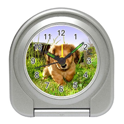 Puppy In Grass Travel Alarm Clock from UrbanLoad.com Front