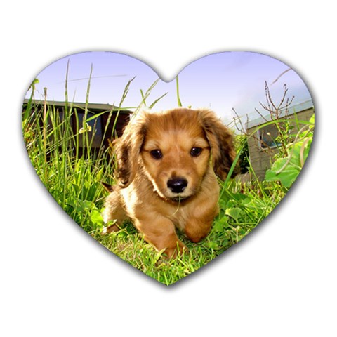 Puppy In Grass Heart Mousepad from UrbanLoad.com Front