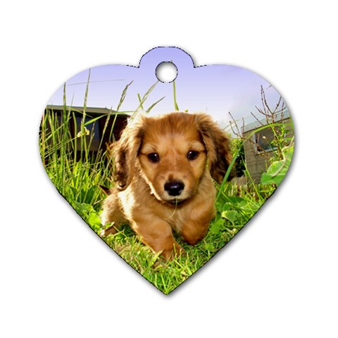 Puppy In Grass Dog Tag Heart (One Side) from UrbanLoad.com Front
