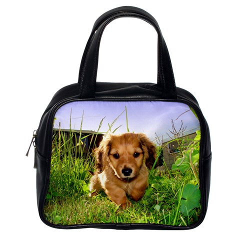 Puppy In Grass Classic Handbag (One Side) from UrbanLoad.com Front