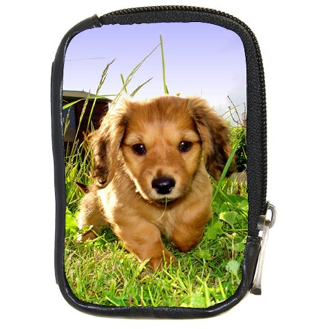 Puppy In Grass Compact Camera Leather Case from UrbanLoad.com Front