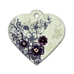 Purple Flower Art Dog Tag Heart (Two Sides)