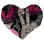 Peace Hand Art Large 19  Premium Flano Heart Shape Cushion