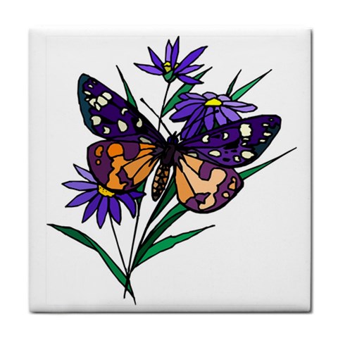 Flower and Exotic Butterfly Tile Coaster from UrbanLoad.com Front