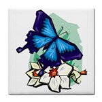 Blue Butterfly on Flower Tile Coaster
