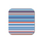 Blue And Coral Stripe 2 Rubber Square Coaster (4 pack) 