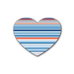 Blue And Coral Stripe 2 Rubber Coaster (Heart) 