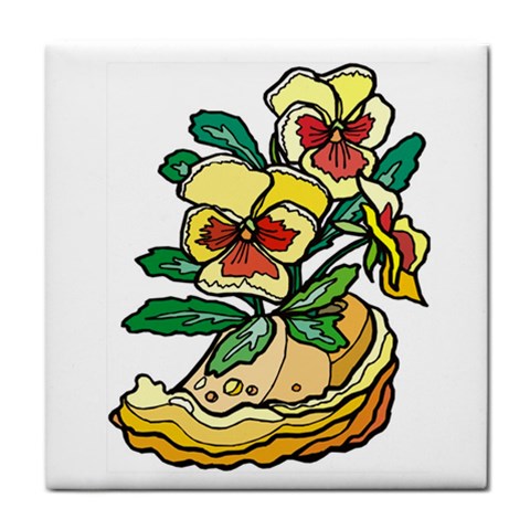Yellow & Red Pansy Tile Coaster from UrbanLoad.com Front