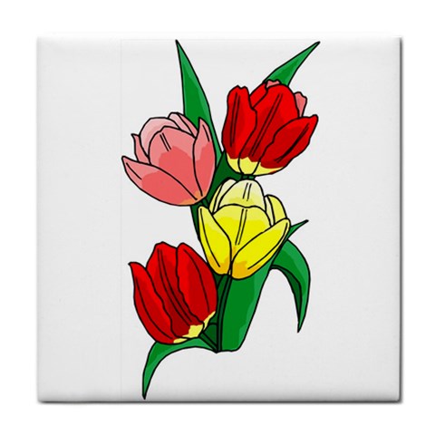 Mixed Color Tulips Tile Coaster from UrbanLoad.com Front