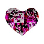 Pink Checker Graffiti Standard 16  Premium Heart Shape Cushion 