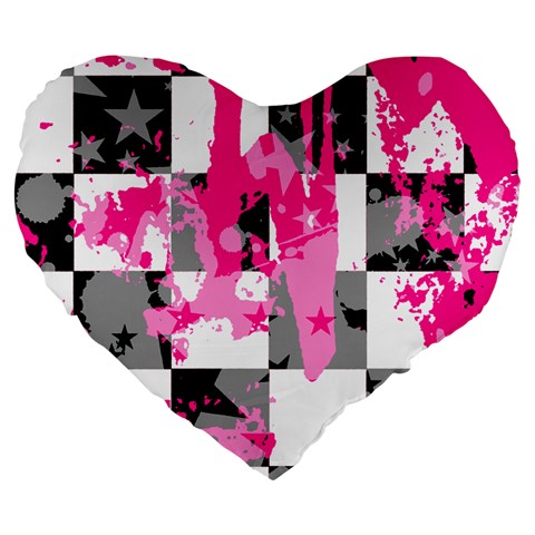 Pink Star Splatter Large 19  Premium Heart Shape Cushion from UrbanLoad.com Front