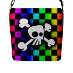 Checker Rainbow Skull Flap Closure Messenger Bag (L)