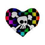 Checker Rainbow Skull Standard 16  Premium Flano Heart Shape Cushion 