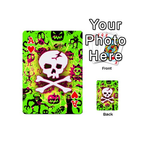 Ace Deathrock Skull & Crossbones Playing Cards 54 Designs (Mini) from UrbanLoad.com Front - HeartA