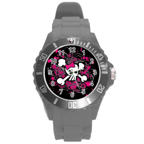 Girly Skull & Crossbones Round Plastic Sport Watch (L) from UrbanLoad.com Front